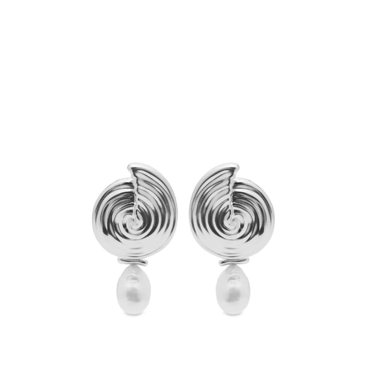Missoma Women's Spiral Interchangeable Pearl Drop Earrings in Silver | END. Clothing