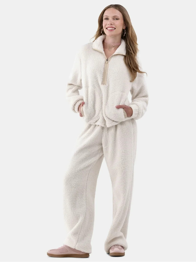 No Boundaries Plush Mock Neck Top and Pants Set, 2-Piece, Women\u2019s | Walmart (US)