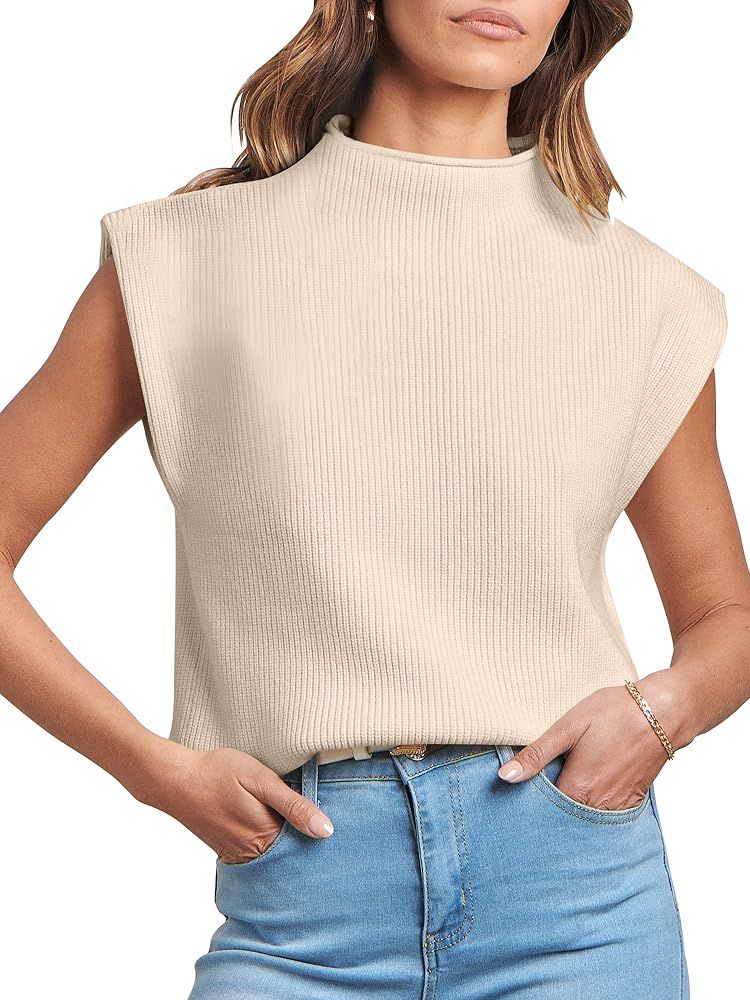 Caracilia Women's Sleeveless Sweater Vest Casual Loose Mock Neck Cap Sleeve Knit Pullover Tank To... | Amazon (US)