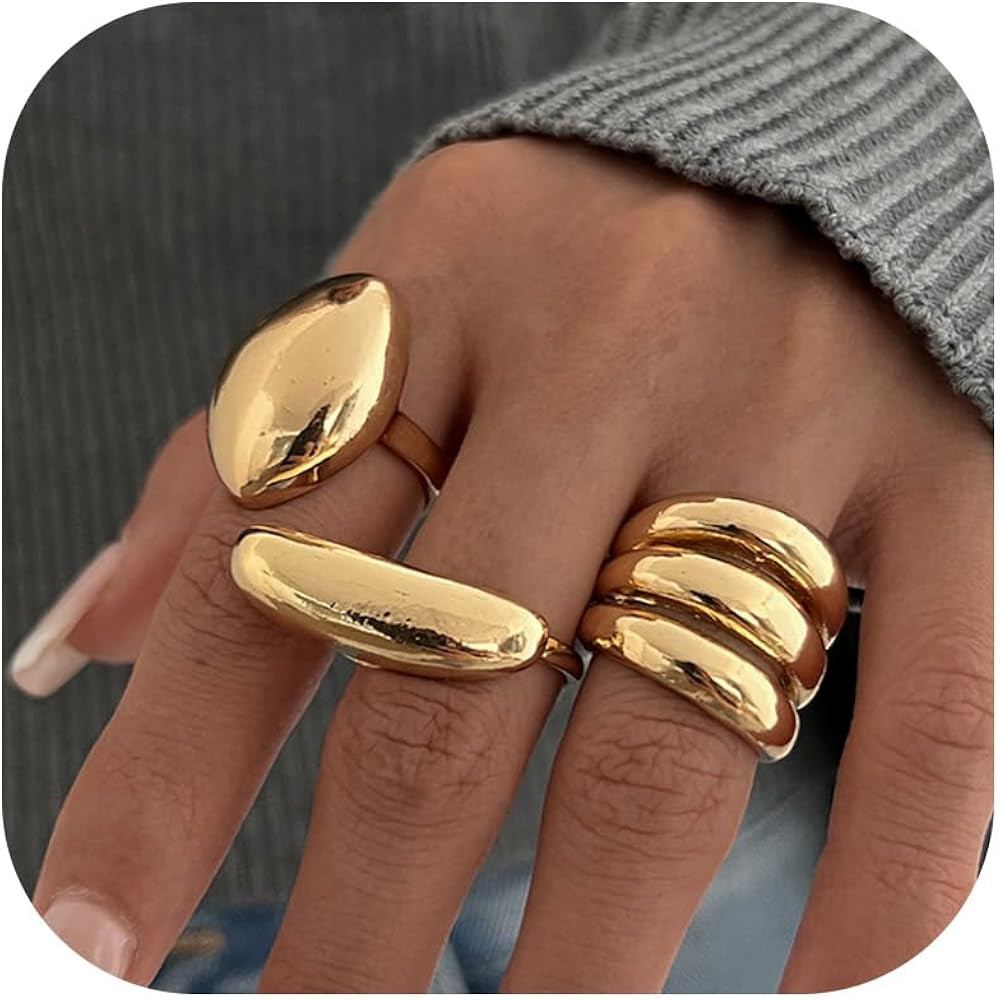 HUASAI Gold Stackable Rings for Women Statement Chunky Gold Rings Non Tarnish Boho Flower Seashel... | Amazon (US)