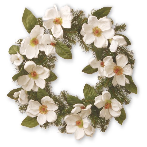Artificial North Valley Spruce Magnolia Wreath White 24" - National Tree Company | Target