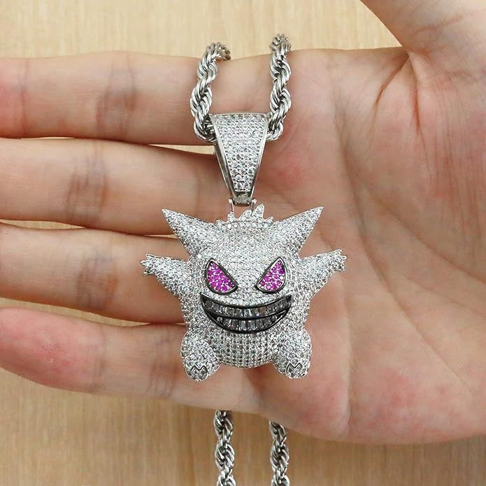 TSANLY Diamond Chain Gengar Chain Pokemon Necklace White Gold Plated with Killy Pendant Ice Out H... | Amazon (US)