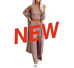 Fessceruna Womens Pajamas Set Fall Winter 3 Piece Loungewear Set Crop Top Loose Pants Cardigan | Amazon (US)