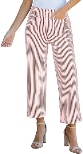 luvamia Striped Jeans for Women Trendy High Waisted Cropped Wide Leg Pants Stretchy Denim Patch P... | Amazon (US)