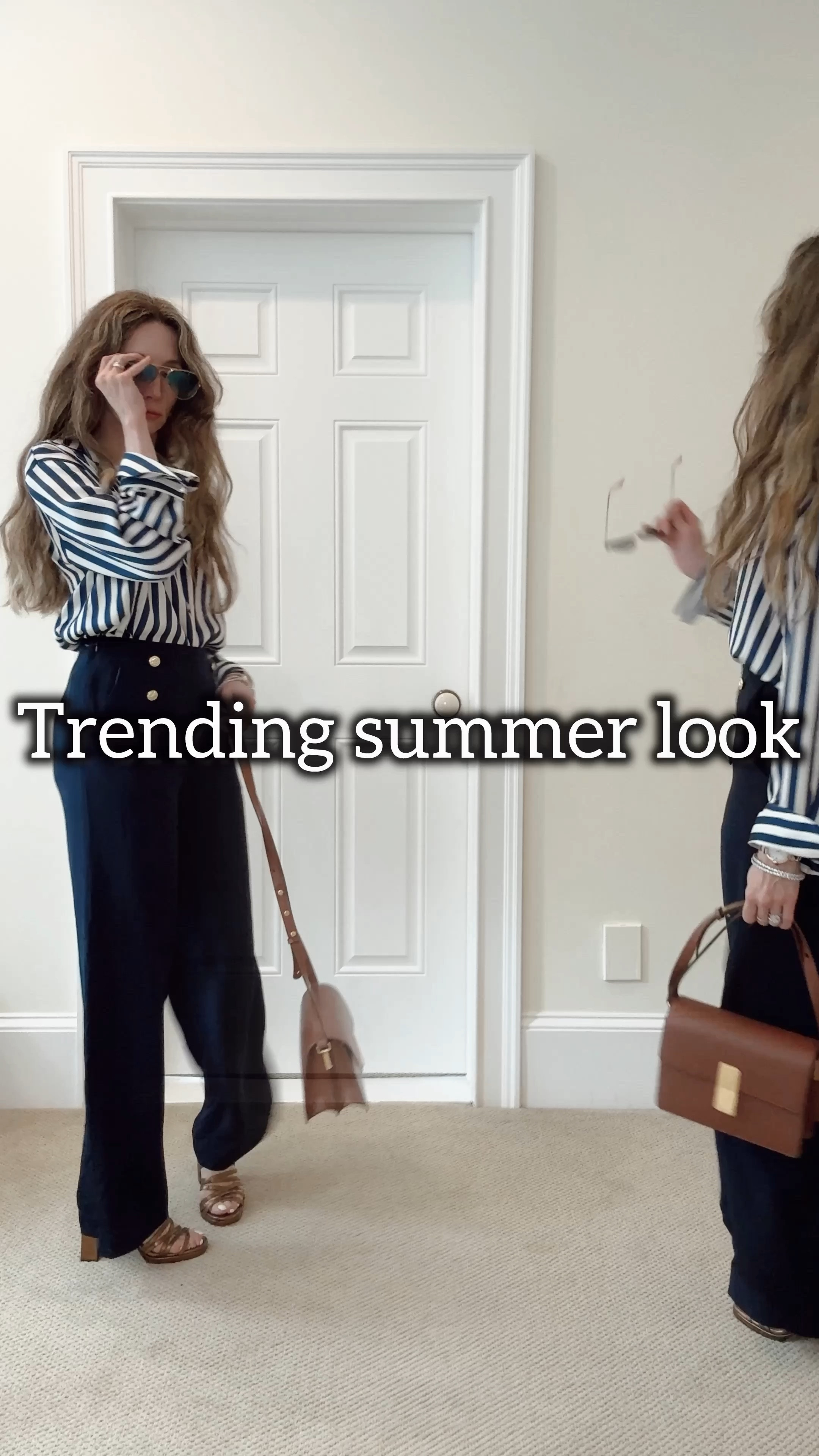 Love a striped button down with silk gold button trousers from Lilysilk, get 20% off of with code ziba20! Also, get 15% off my shoes with code ziba15off at Inez, both sitewide! 
Love a good classic brown handbag that goes with everything !

#LTKSaleAlert #LTKStyleTip #LTKVideo