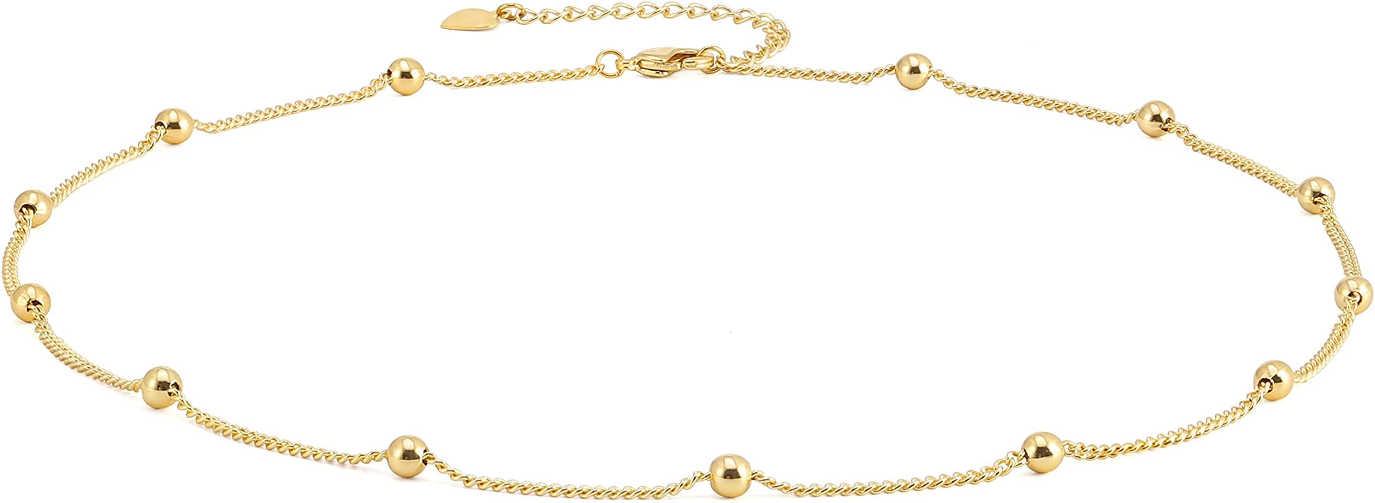 18k Gold Paperclip Chain Choker Satellite Chain Lava Bead Pendant Necklace Dainty Jewelry for Women  | Amazon (US)