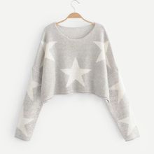 Drop Shoulder Star Pattern Crop Jumper | SHEIN