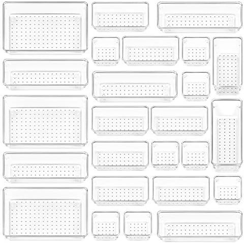 25 PCS Clear Plastic Drawer Organizers Set, Vtopmart 4-Size Versatile Bathroom and Vanity Drawer ... | Amazon (US)