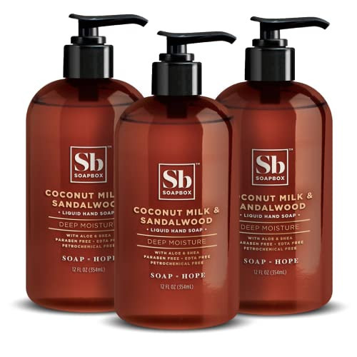 Soapbox Liquid Hand Soap, Coconut Milk & Sandalwood, Gentle & Moisturizing Hand Wash for Kitchen and Bathroom, Vegan & Cruelty Free Scented Hand Soap 12 Ounce Pump Bottles (Pack of 3) | Amazon (US)