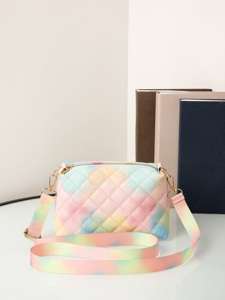 Tie Dye Embossed Detail Argyle Quilted Square Bag | SHEIN