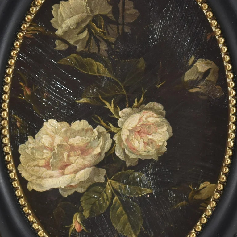 Home Decor Collection Arte de Pared Redondo Negro O Sobremesa, Estampado Floral de Rosa Blanca de... | Walmart (US)