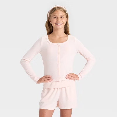 Girls' Long Sleeve Cozy Rib-Knit Cardigan - art class™ Pink XXL | Target