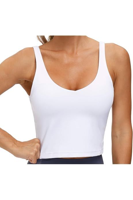 Oalka Sports Bra Womens Longline Padded Crop Tank Yoga Bras Workout Fitness Top | Amazon (US)