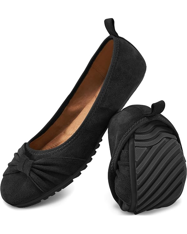 Ecetana Comfortable Ballet Flats for Women: Lightweight Cushioned Foldable Slip-On Work Shoes wit... | Amazon (US)