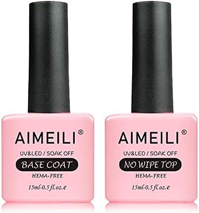 AIMEILI Soak Off Long Lasting Hema-Free U V LED Gel Nail Polish Shine Finish No Wipe Top and Base... | Amazon (US)