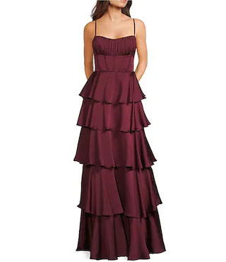 Satin Spaghetti Strap Emma Ruffle Skirt Dress | Dillard's