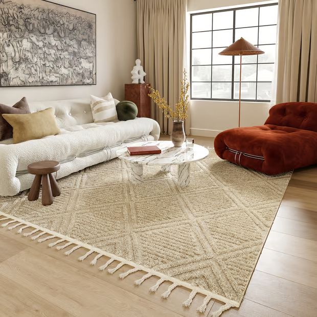 Ivory Balboa Textured Tile Area Rug | Rugs USA