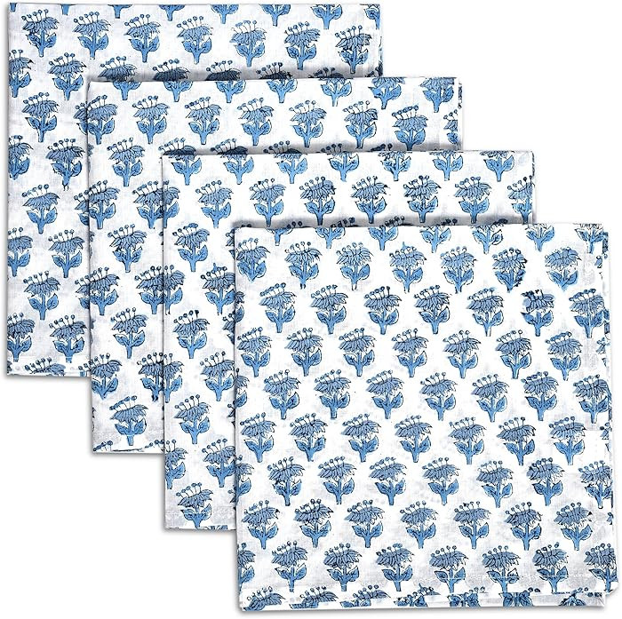 CPC Cloth Napkins 100% Cotton Set of 4 Reusable Napkins, Indian Block Print Toile Floral Dinner N... | Amazon (US)