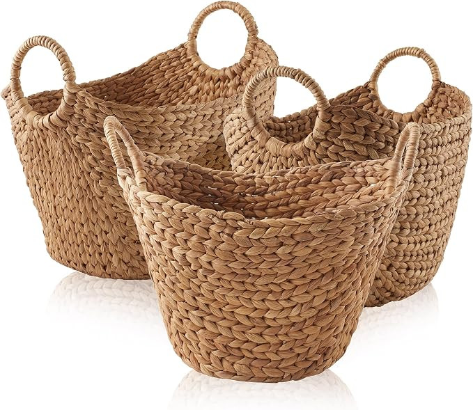 Casafield Set of 3 Multipurpose Boat Baskets with Handles - Cinnamon, Woven Water Hyacinth Storag... | Amazon (US)
