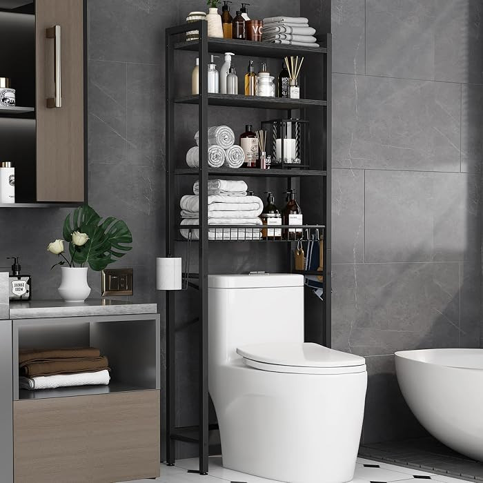 Over-The-Toilet Storage Rack, 4-Tier Bathroom Organizer Shelf Over Toilet with Adjustable Shelf a... | Amazon (US)