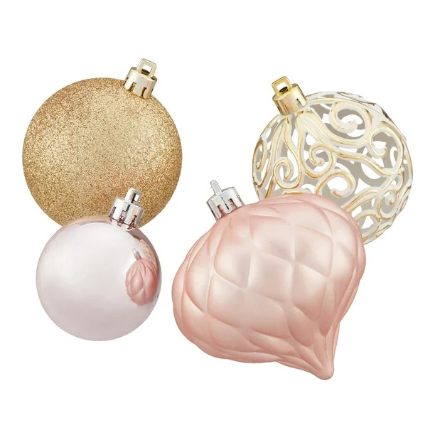 Holiday Time Shatterproof Pink and Gold Christmas Tree Ornaments, 50 Count | Walmart (US)