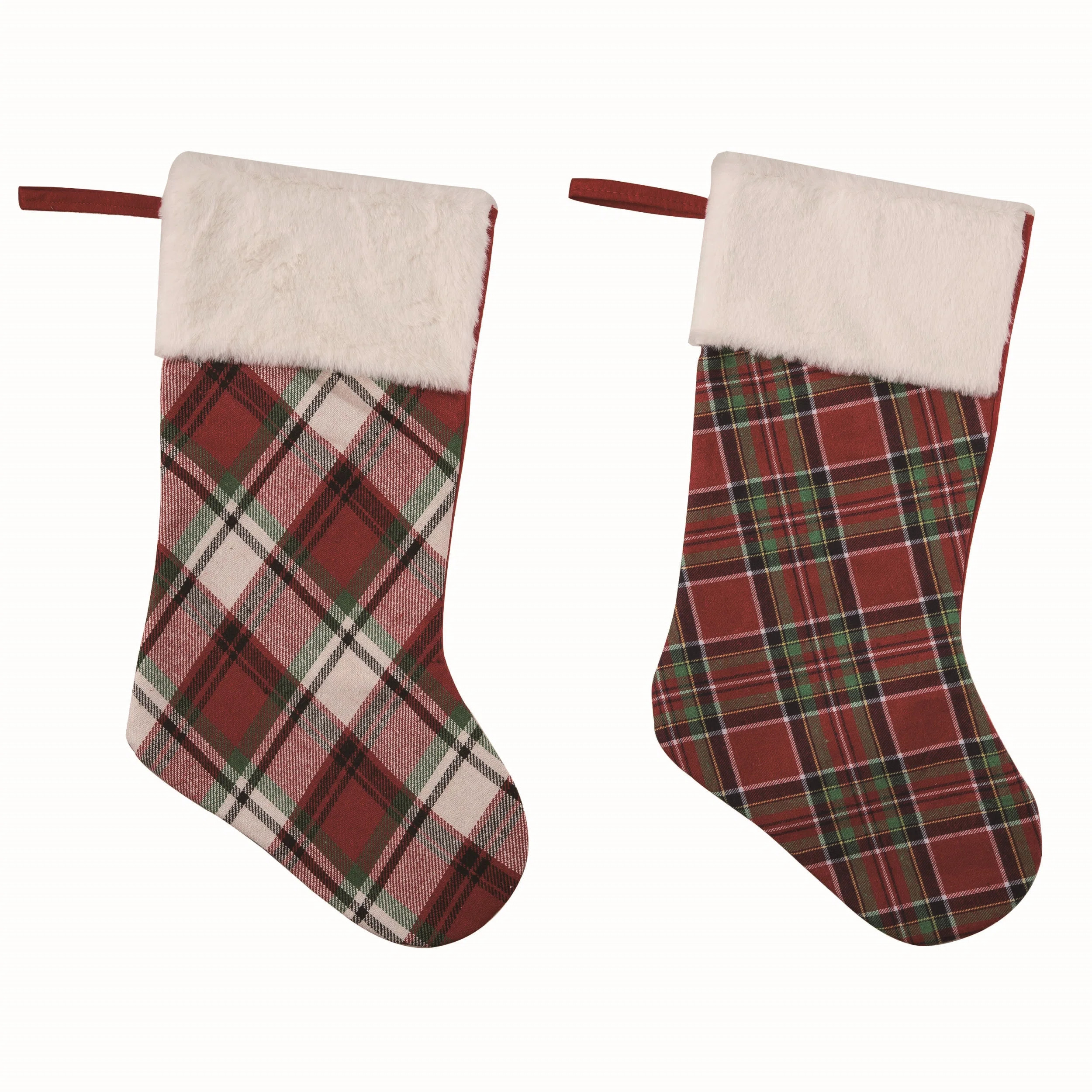 Fabric Plaid Stocking Set of 2 Christmas Home Decorations | Wayfair North America
