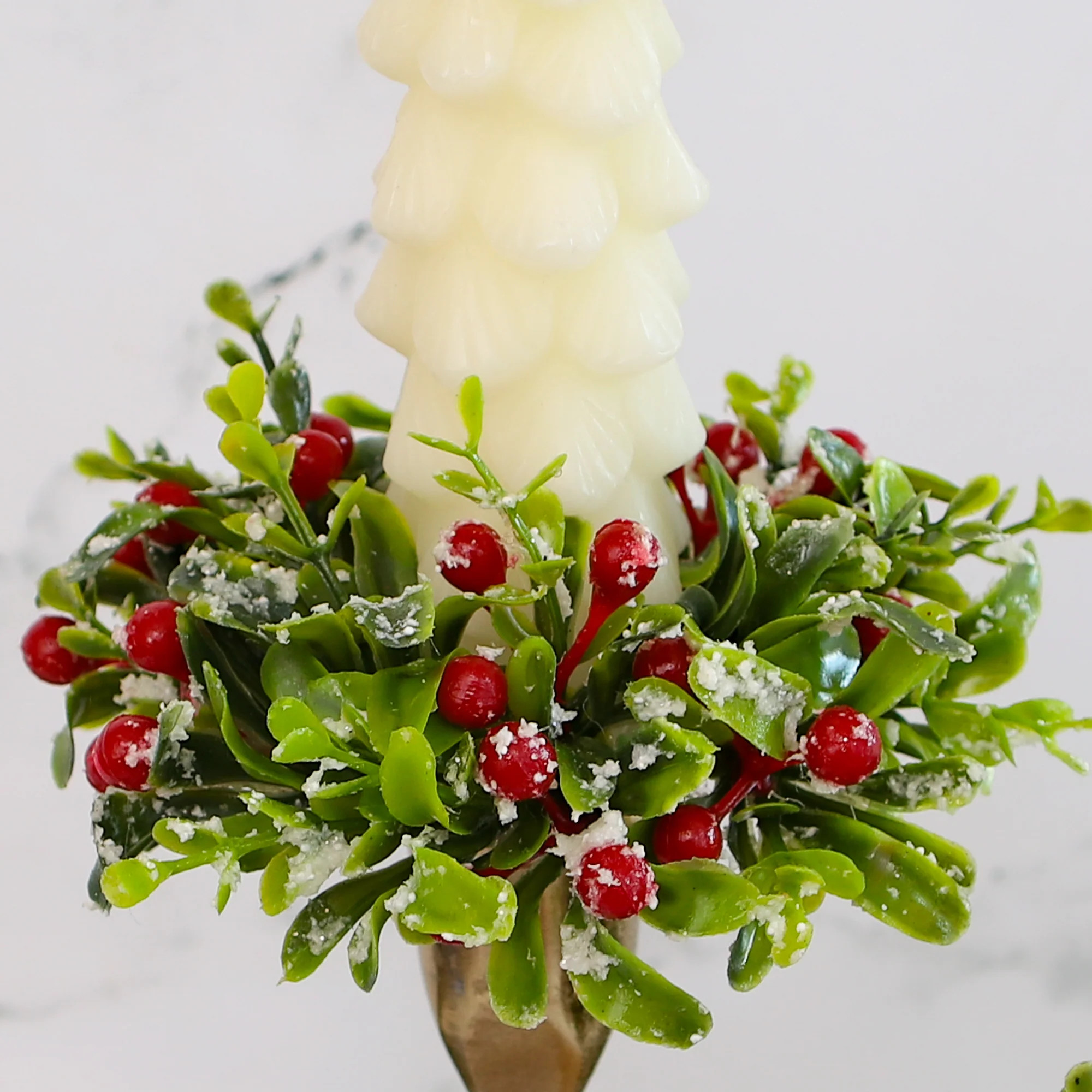 4.5" Snowy Boxwood and Berry Taper Sized Candle Ring | Interior Delights