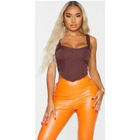 Shape Chocolate Brown Woven Corset Crop Top | PrettyLittleThing US