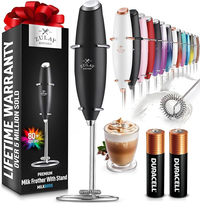 Zulay Kitchen Powerful Milk Frother Wand With 2 Duracell Batteries - Ultra Fast Handheld Drink Mi... | Amazon (US)