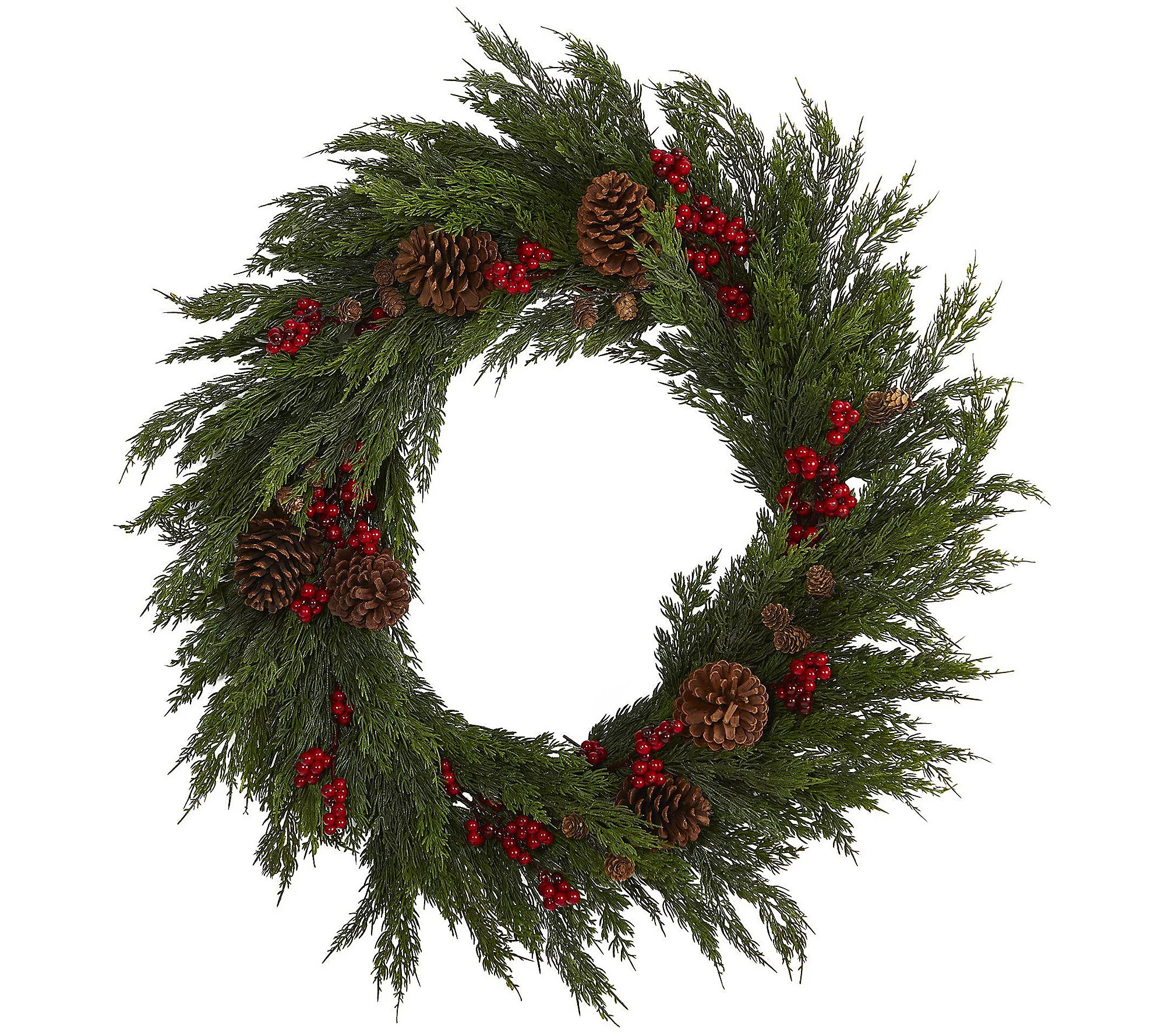 Nearly Natural 32-in Cypress w/Berries & Pine C nes Wreath | QVC