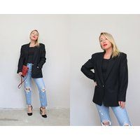 1980's Oversized Black Wool Blazer // Women's Size Medium To Large Sag Harbor Menswear Style Tailore | Etsy (US)