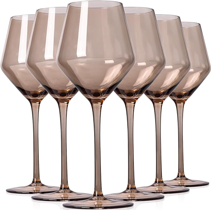 Smokey Sand Wine Glasses Set 6-16oz, Long Stem, Universal Size for White and Red Wine - Hand Blow... | Amazon (US)