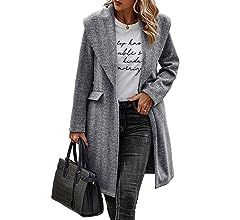 ECOWISH Women Coat Long Jacket: Winter Fashion Long Sleeve Lapel Casual Overcoat With Belt | Amazon (US)