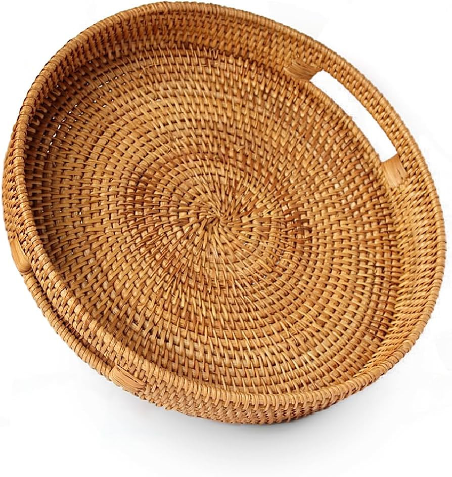 Round Rattan Serving Tray Decorative Woven Ottoman Trays for Coffee Table Natural Round Woven Tra... | Amazon (US)