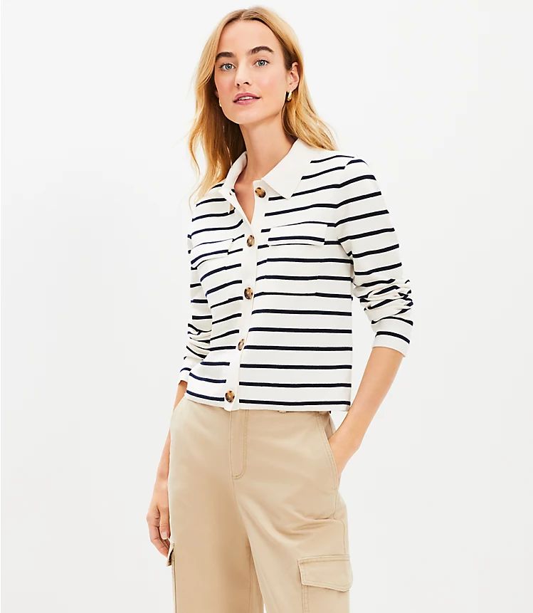 Stripe Collared Sweater Jacket | Loft | LOFT
