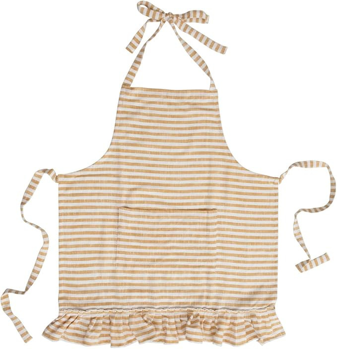 Creative Co-Op Woven Cotton Striped Ruffle Apron, 32" L x 28" W x 0" H, Yellow | Amazon (US)