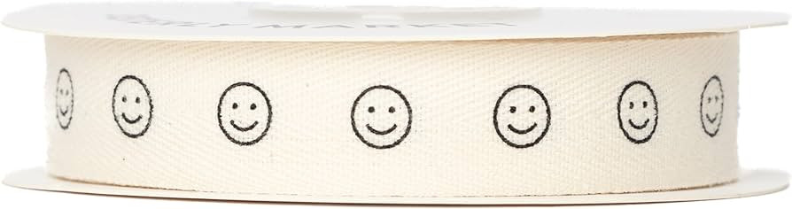 Cotton Herringbone Custom Ribbon Natural 5/8” x 10 Yards (5/8'', Smiley Faces) | Amazon (US)