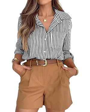 siliteelon Striped Button Down Shirts for Women Dress Shirts Long Sleeve Casual Collared Office W... | Amazon (US)