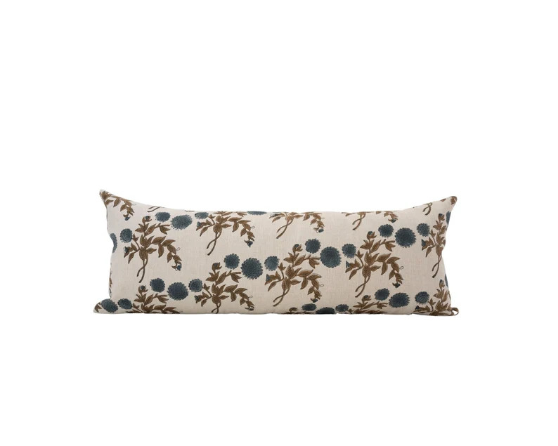 HARLOW || 14x36 Designer Blue Floral Linen Pillow Cover Block Print Pillow Modern Farmhouse Blue ... | Etsy (US)