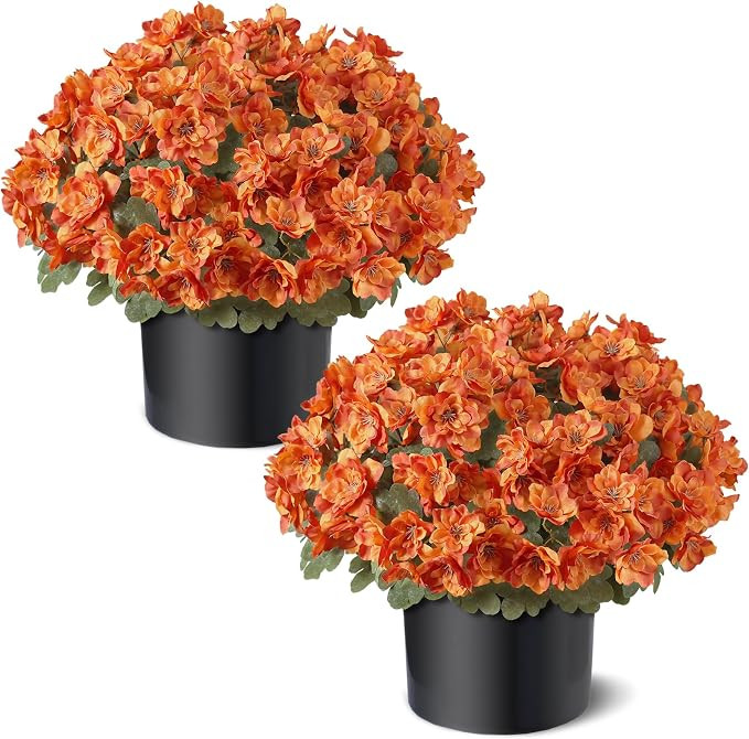 2Pcs Artificial Fall Azalea Flower Topiary Trees for Porch(Orange) | Amazon (US)