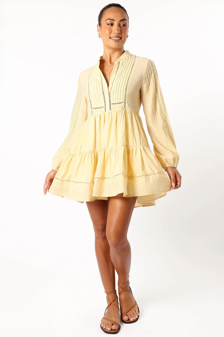 Denali Long Sleeve Mini Dress - Tan Yellow | Petal & Pup (US)