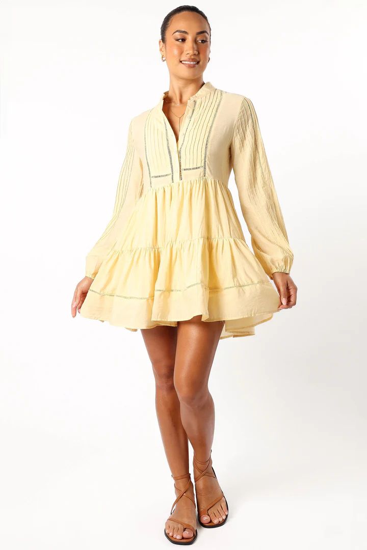 Denali Long Sleeve Mini Dress - Tan Yellow | Petal & Pup (US)