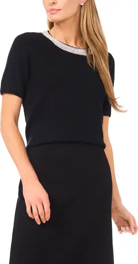 Rhinestone Collar Short Sleeve Sweater | Nordstrom