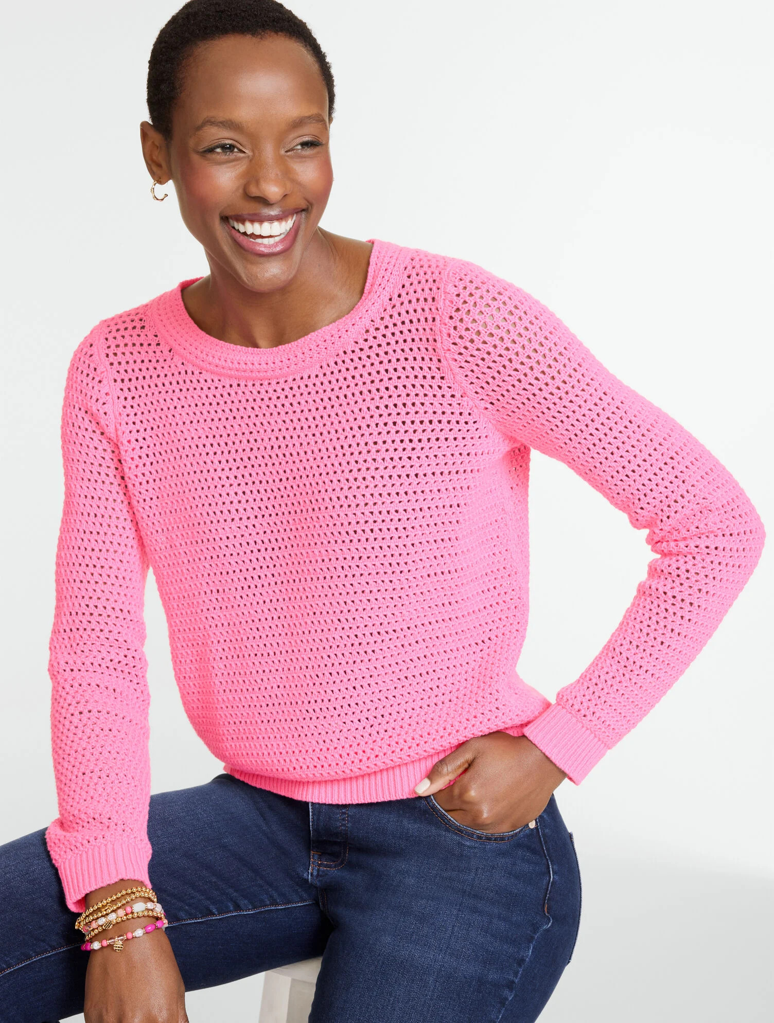 Open Stitch Crewneck Sweater | Talbots