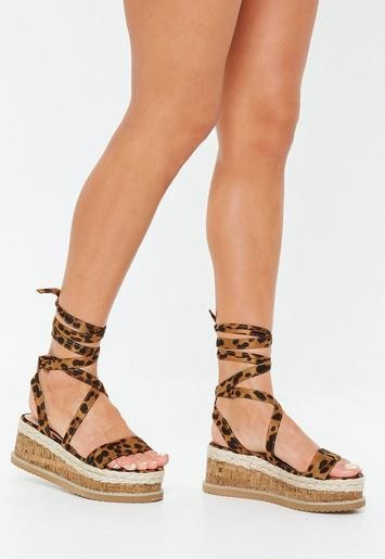 Missguided - Leopard Print Flatform Lace Up Espadrille Sandals | Missguided (US & CA)