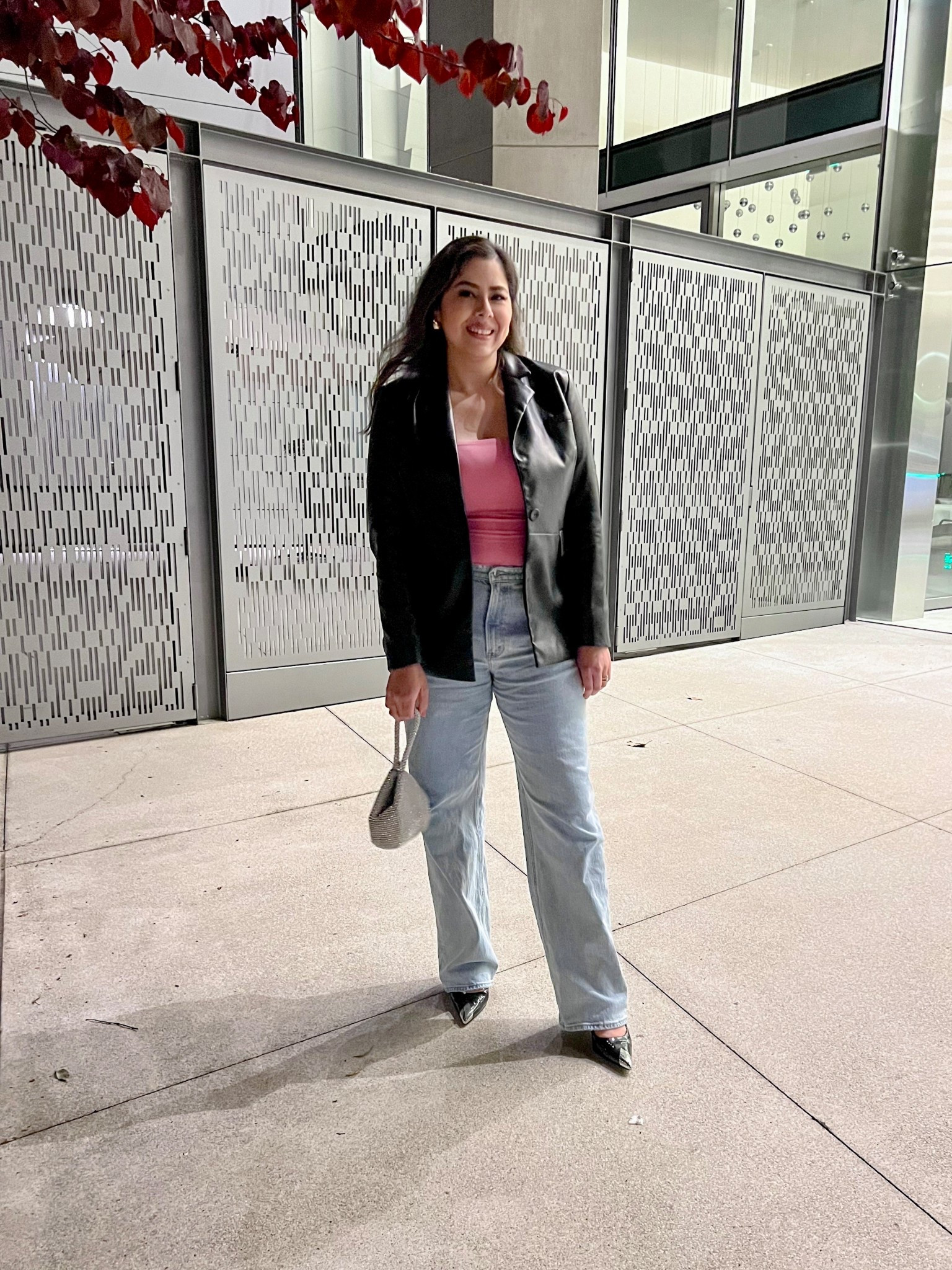 Jeans with faux leather blazer, night out casual outfit

#LTKMidsize #LTKSeasonal #LTKSummerEdit