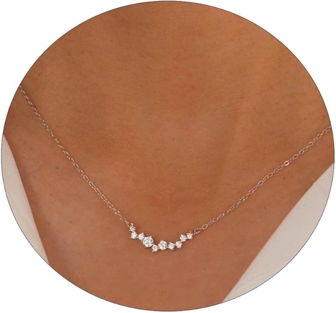 MIDEEO CZ Diamond Necklace for Women Dainty Layered Cubic Zirconia Solitaire Pendant Necklace Gol... | Amazon (US)