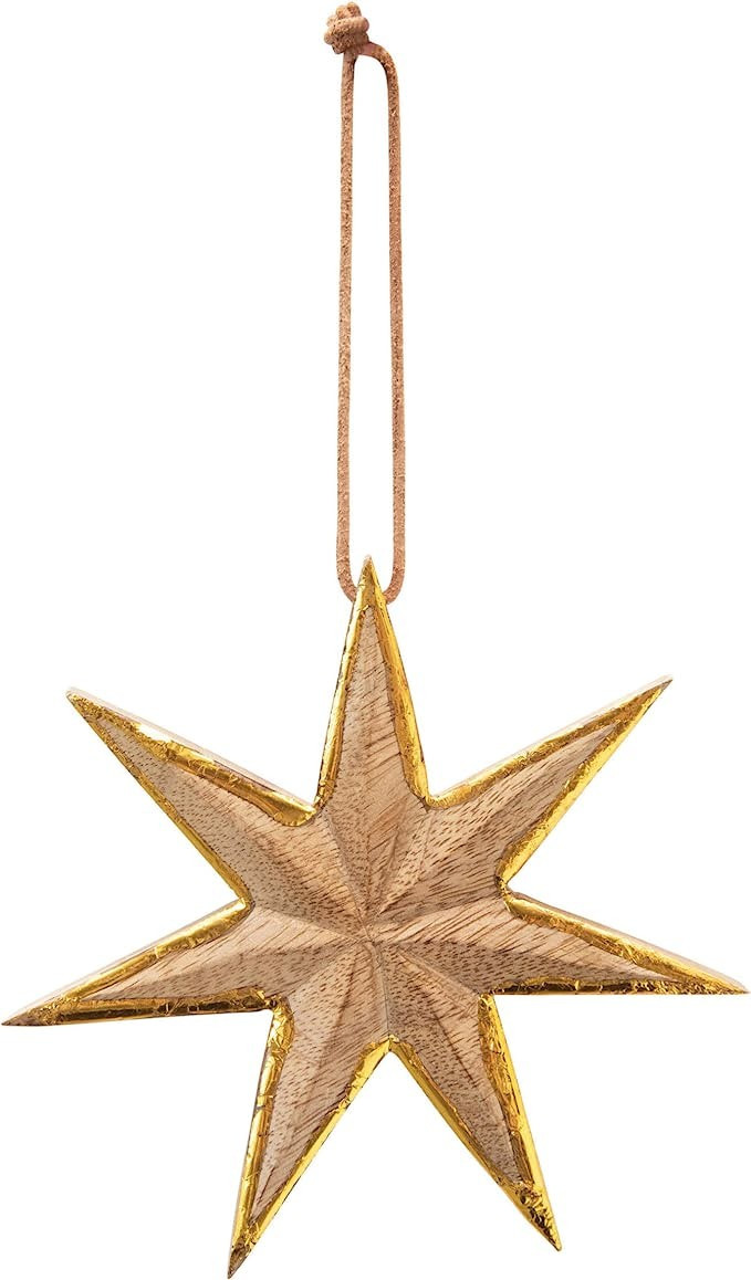 Amazon.com: Creative Co-Op 5-1/2"H Mango Star w/Gold Color Trim, Natural Wood Ornaments, Multi : ... | Amazon (US)