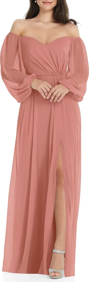 Convertible Neck Long Sleeve Chiffon Gown | Nordstrom