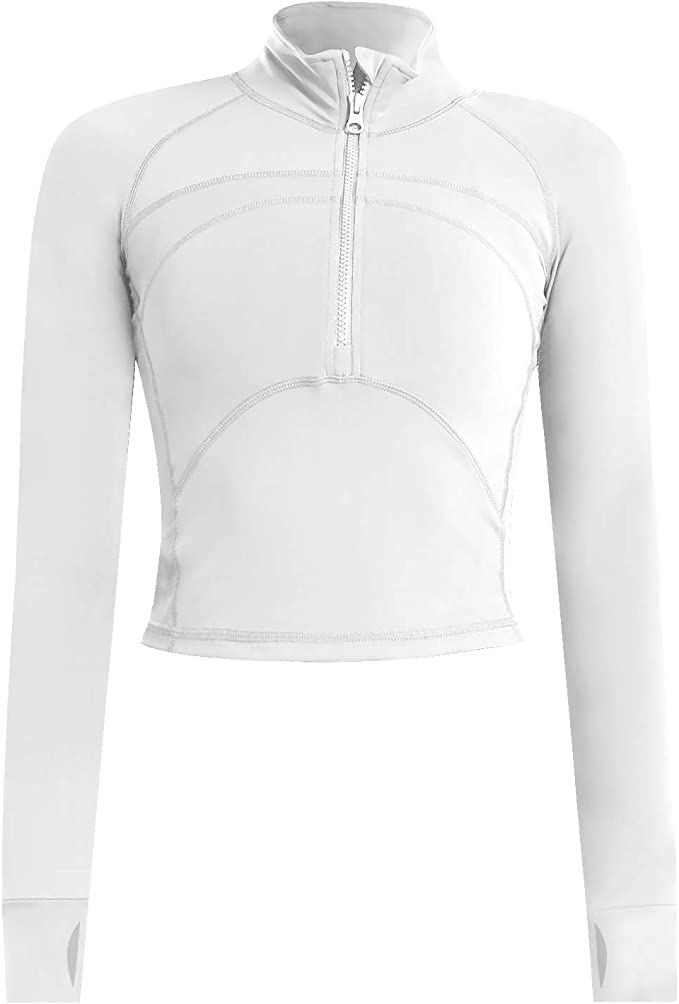 Women's Cropped Workout Jacket 1/2 Zip Pullover Running Athletic Outwear Slim Fit Long Sleeve Yog... | Amazon (US)